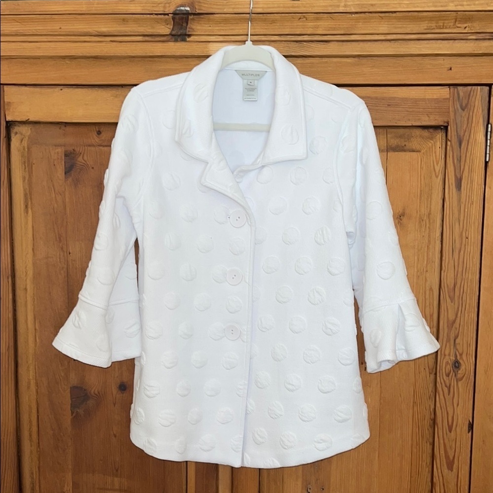 Multiples White Cotton Blend Button Down Jacket S… - image 1